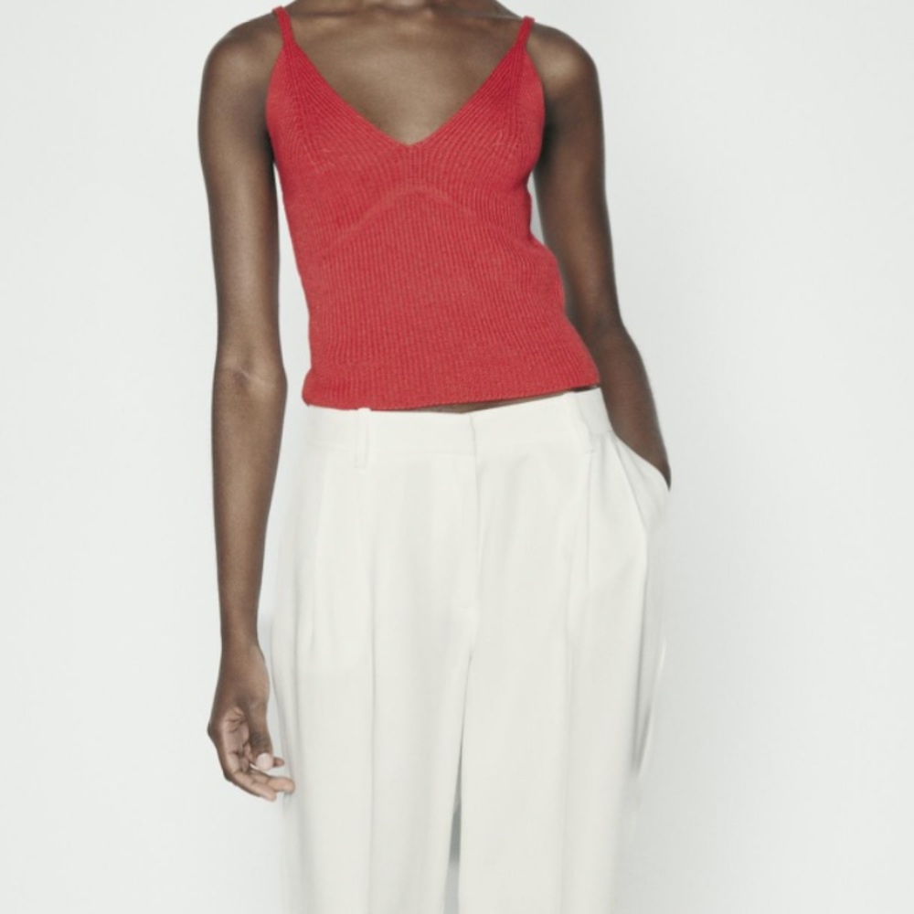 Zara Knit V-Neck Red Top